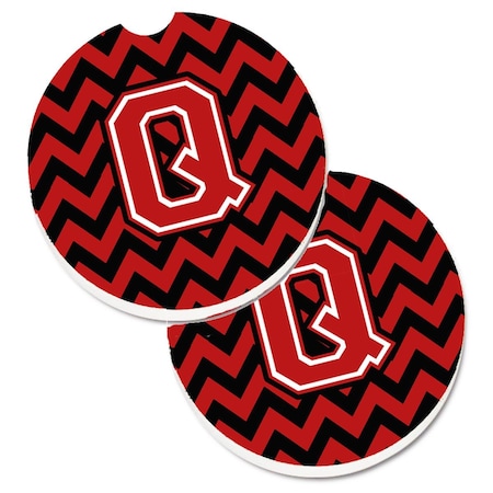 Carolines Treasures Letter Q Chevron Black and Red Set of 2 Cup Holder Car Coaster CJ1047-QCARC